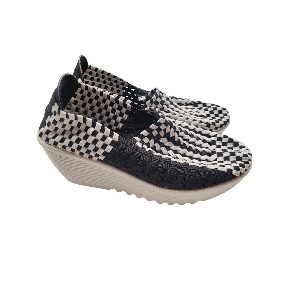 WALKING CASUAL Slip On Womens Wedge Shoes‎ Multi Color- Black/White Size 7.5